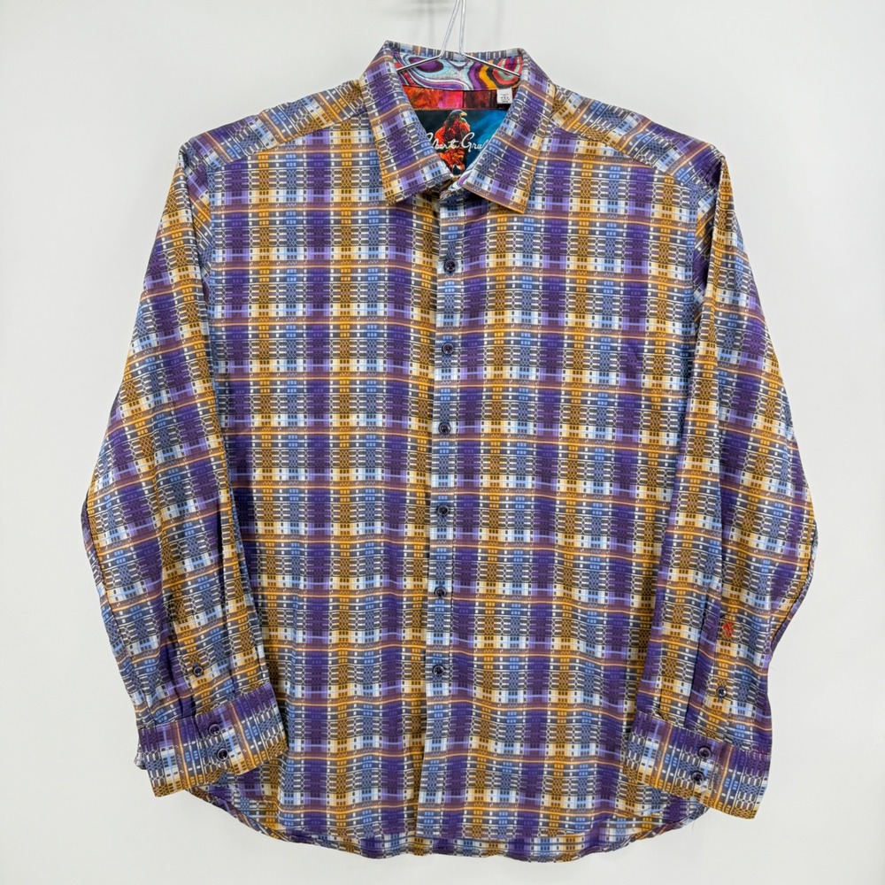 Robert Graham Button Down Mens 4XL Purple Plaid Cotton Contrast Cuff Shirt